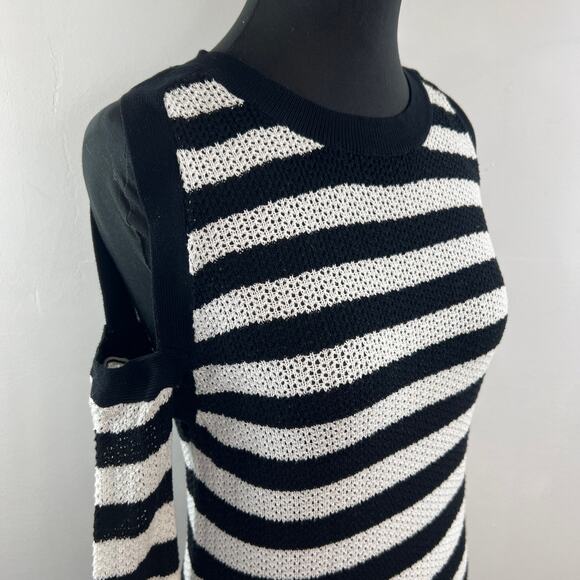 Rag & Bone White Black Sweater Striped Knit Crew Neck Cold Shoulder Sz M Medium - Picture 4 of 10
